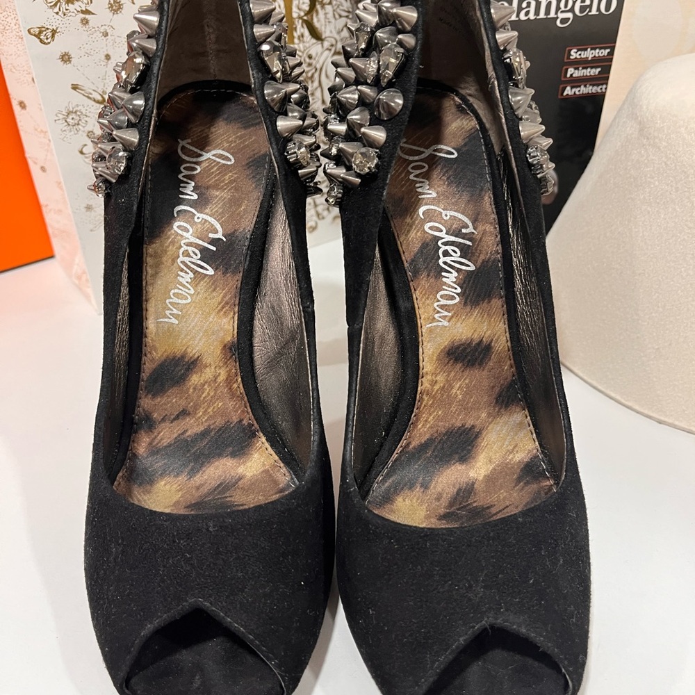 Sam Edelman Black Peep Toe Heels with Silver Studs